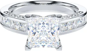 THELANDA All Princess Cut Genuine Moissanite or Simulated Center 1.5CT Diamond Sterling Silver Classic Filigree Pattern Promise Engagement Ring
