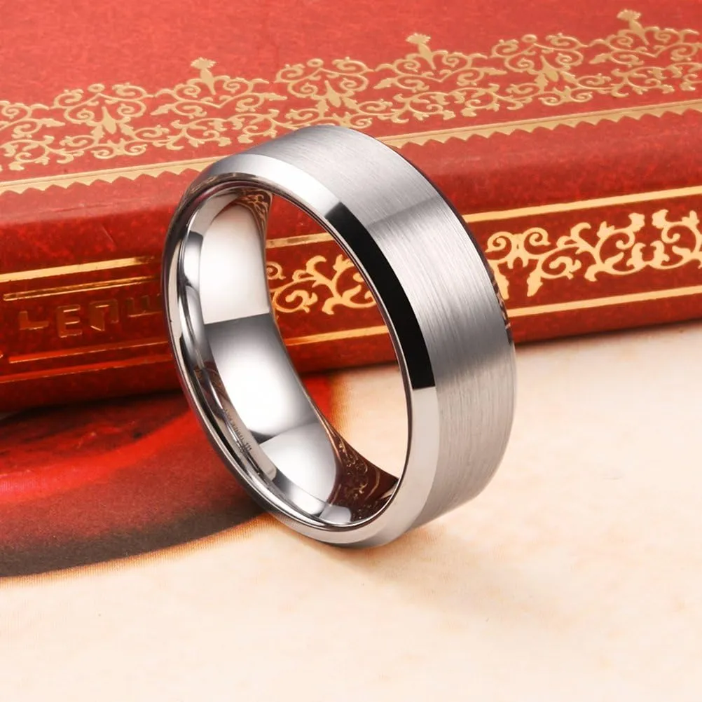 THREE KEYS JEWELRY Men Wedding Bands 8mm Tungsten Brushed Viking Carbide Rings Basic Black Silver Rings Comfort Fit