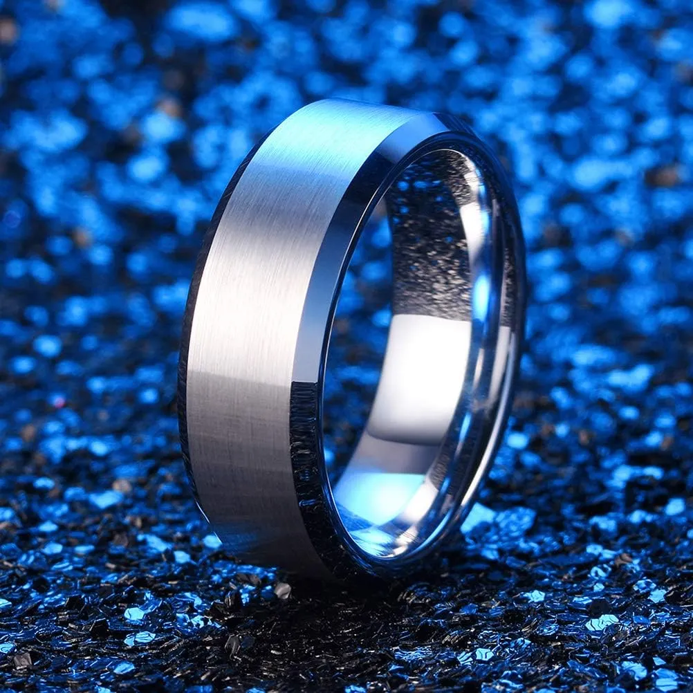 THREE KEYS JEWELRY Men Wedding Bands 8mm Tungsten Brushed Viking Carbide Rings Basic Black Silver Rings Comfort Fit