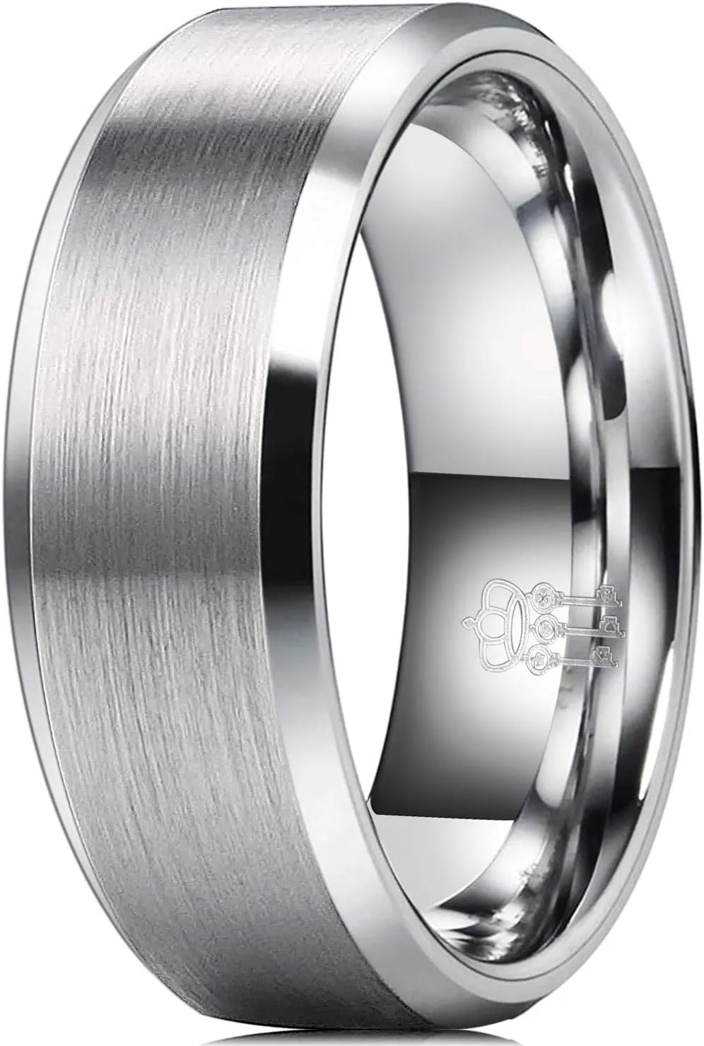 THREE KEYS JEWELRY Men Wedding Bands 8mm Tungsten Brushed Viking Carbide Rings Basic Black Silver Rings Comfort Fit