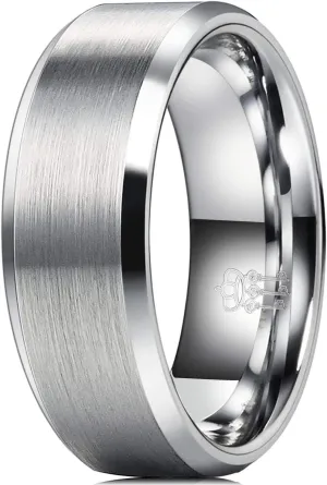 THREE KEYS JEWELRY Men Wedding Bands 8mm Tungsten Brushed Viking Carbide Rings Basic Black Silver Rings Comfort Fit