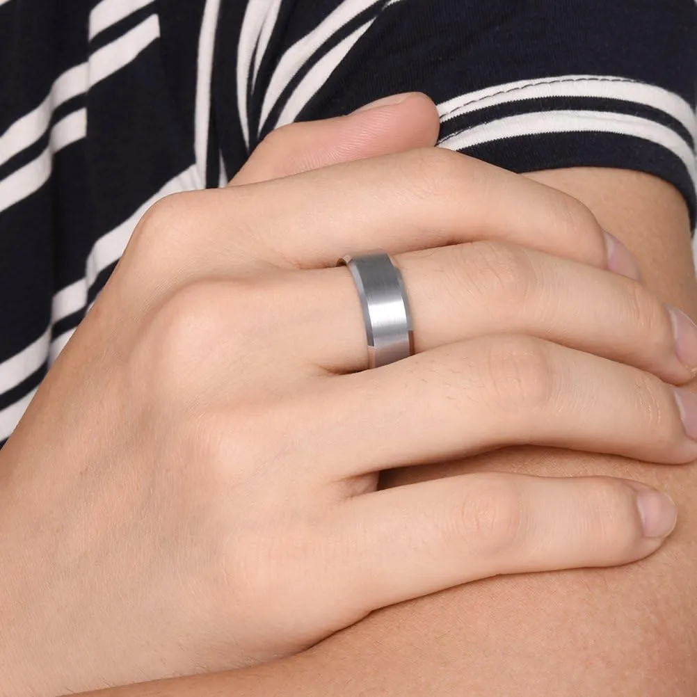 THREE KEYS JEWELRY Men Wedding Bands 8mm Tungsten Brushed Viking Carbide Rings Basic Black Silver Rings Comfort Fit