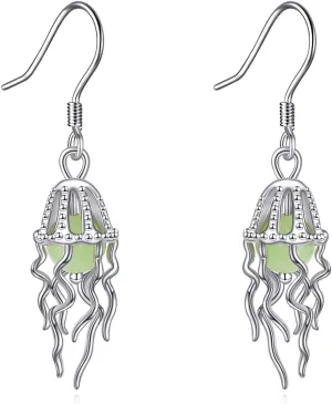 TIGER RIDER Jellyfish 925 Sterling Silver Earrings Luminous stone Dangle Earrings Beach Jewelry Ocean Animals Gifts for women Birthday