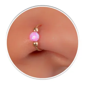 Tiny Gold Nose Ring with Pink Opal - 24 Gauge 14k Gold FIlled Thin Opal Nose Hoop - Gold Snug Nose Piercing- Nose Rings For Women - Cormfortable & Elegant Design