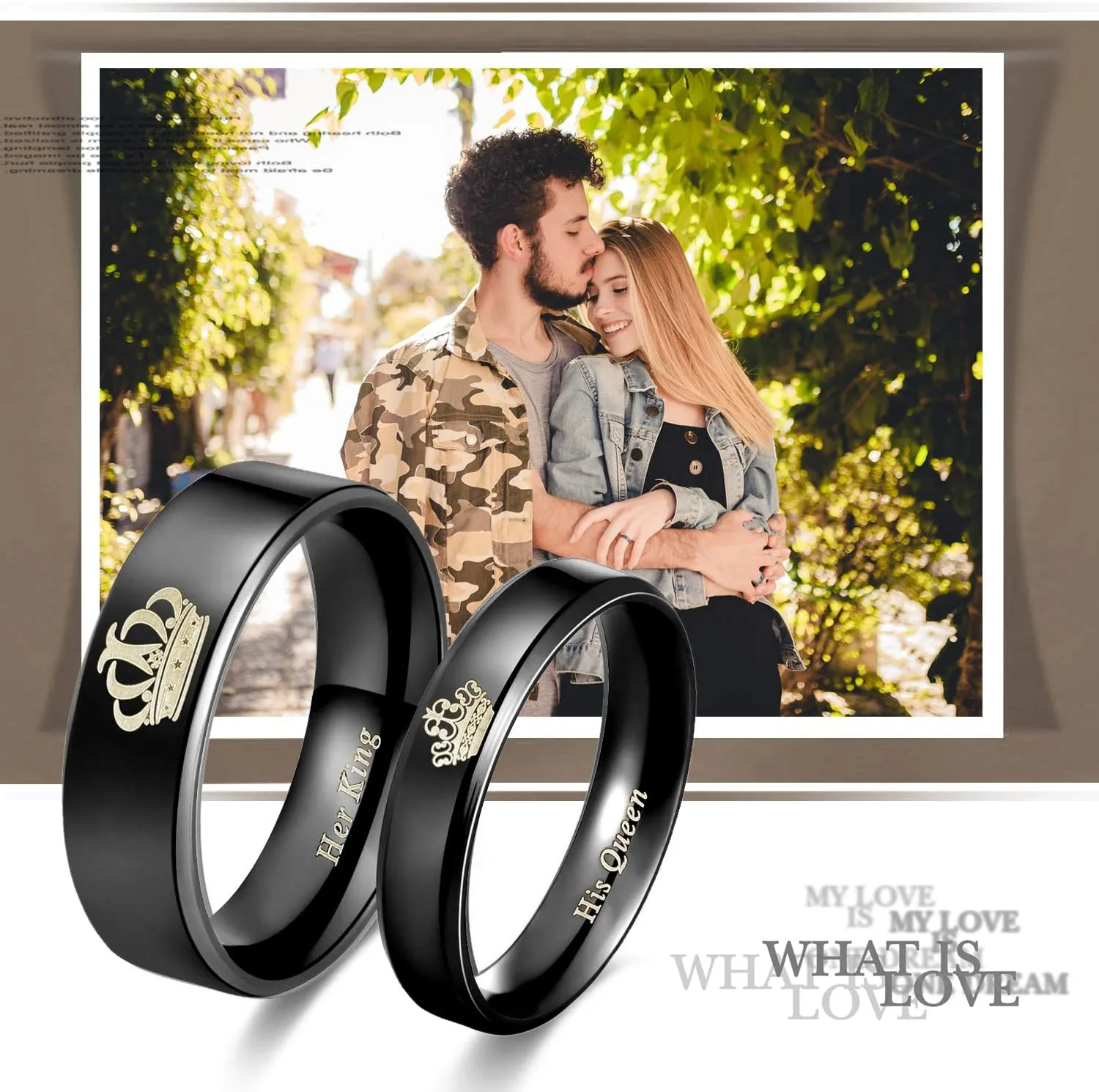 Titanium Her King His Queen Rings for Couple Wedding Bands His and Hers Matching Set Promise Engagemnt Rings for Men Women Black Comfort Fit