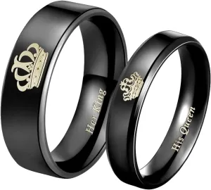 Titanium Her King His Queen Rings for Couple Wedding Bands His and Hers Matching Set Promise Engagemnt Rings for Men Women Black Comfort Fit