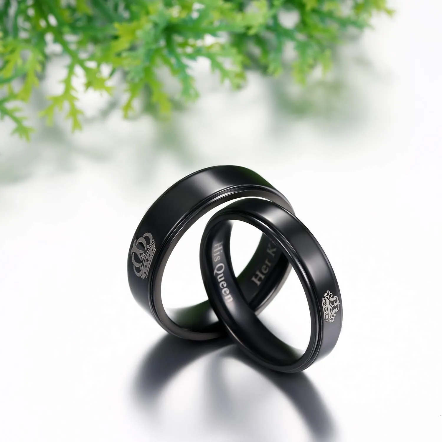 Titanium Her King His Queen Rings for Couple Wedding Bands His and Hers Matching Set Promise Engagemnt Rings for Men Women Black Comfort Fit