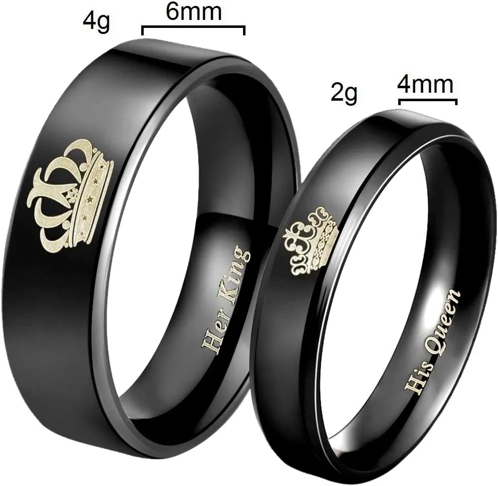 Titanium Her King His Queen Rings for Couple Wedding Bands His and Hers Matching Set Promise Engagemnt Rings for Men Women Black Comfort Fit