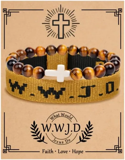 Todu Cross WWJD Bracelet What Would Jesus Do Colorful Letters Braided Rope Natural Healing Crystal Beads Wristband Bracelets Friendship Inspirational Religious Faith Christian Jewelry for Women Men
