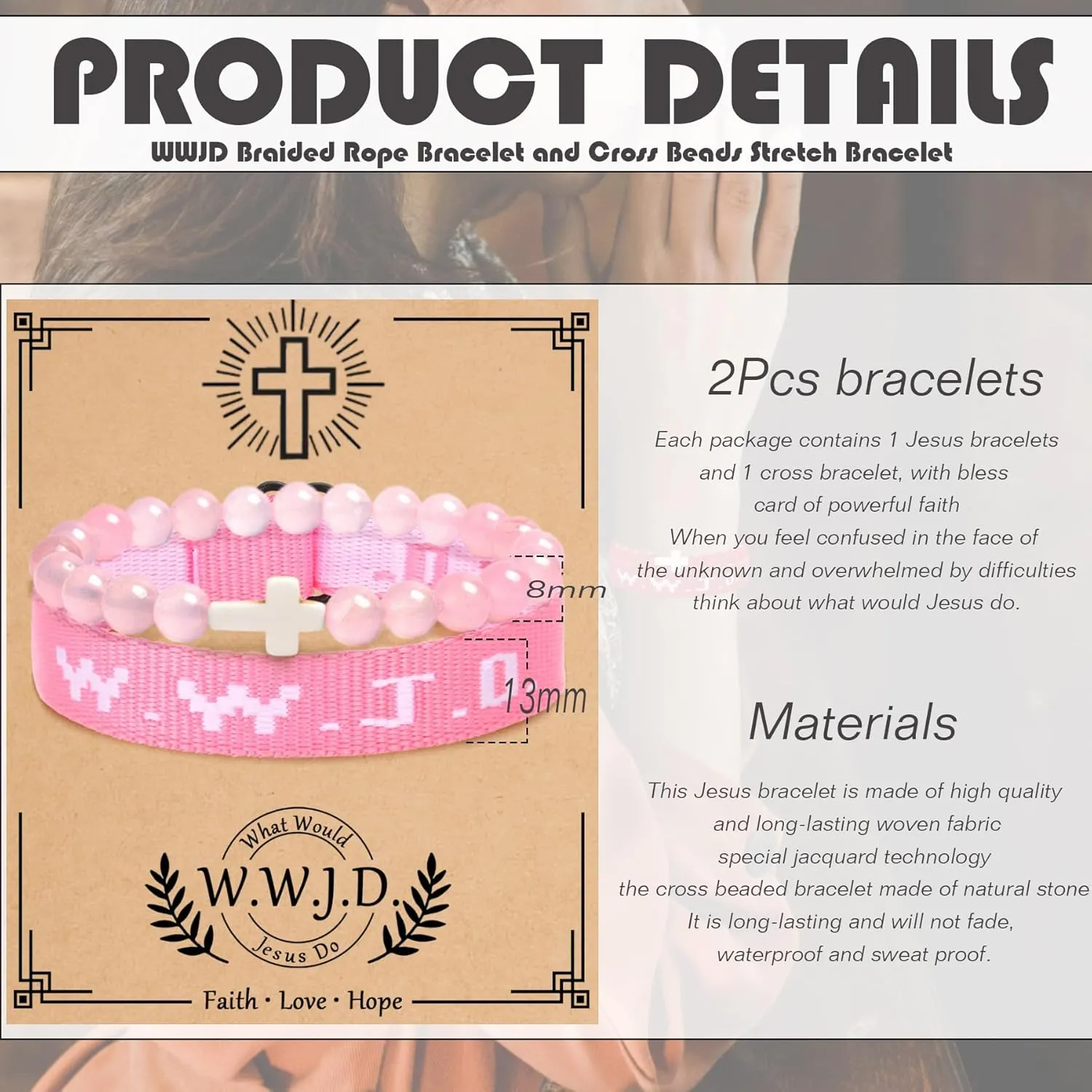 Todu Cross WWJD Bracelet What Would Jesus Do Colorful Letters Braided Rope Natural Healing Crystal Beads Wristband Bracelets Friendship Inspirational Religious Faith Christian Jewelry for Women Men