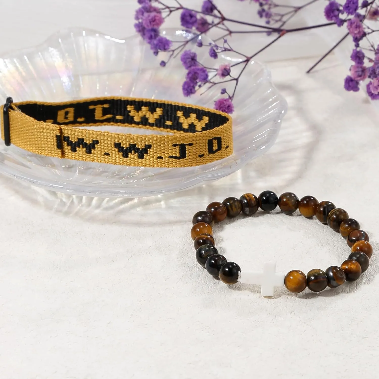 Todu Cross WWJD Bracelet What Would Jesus Do Colorful Letters Braided Rope Natural Healing Crystal Beads Wristband Bracelets Friendship Inspirational Religious Faith Christian Jewelry for Women Men