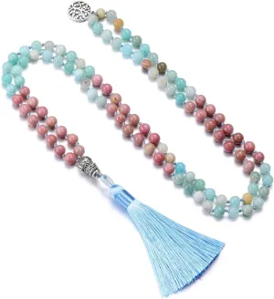 Top Plaza Womens 108 Mala Prayer Beads Wrap Necklace with Long Tassel Healing Crystal Stone Necklaces Yoga Meditation Reiki Quartz Jewelry