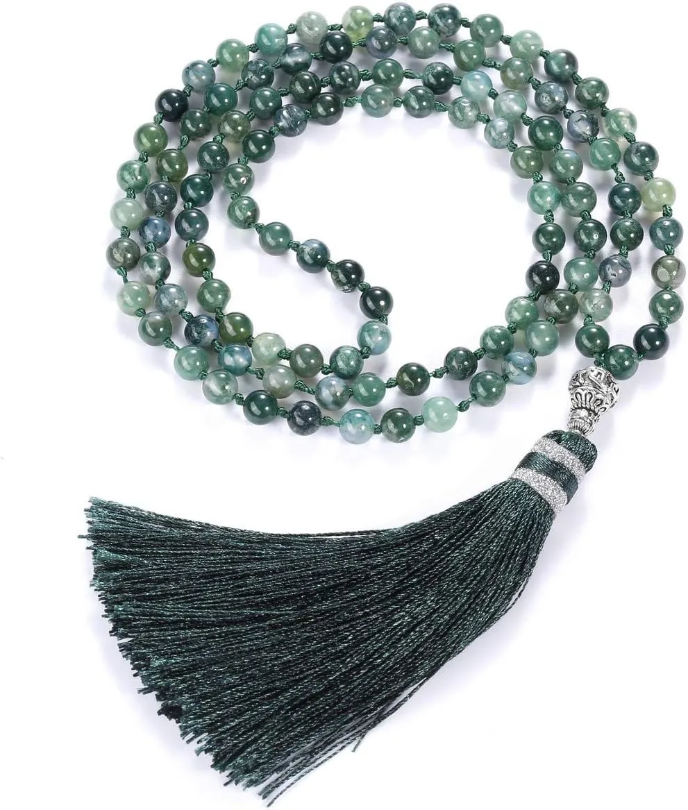 Top Plaza Womens 108 Mala Prayer Beads Wrap Necklace with Long Tassel Healing Crystal Stone Necklaces Yoga Meditation Reiki Quartz Jewelry