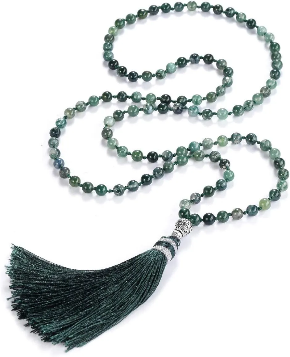 Top Plaza Womens 108 Mala Prayer Beads Wrap Necklace with Long Tassel Healing Crystal Stone Necklaces Yoga Meditation Reiki Quartz Jewelry