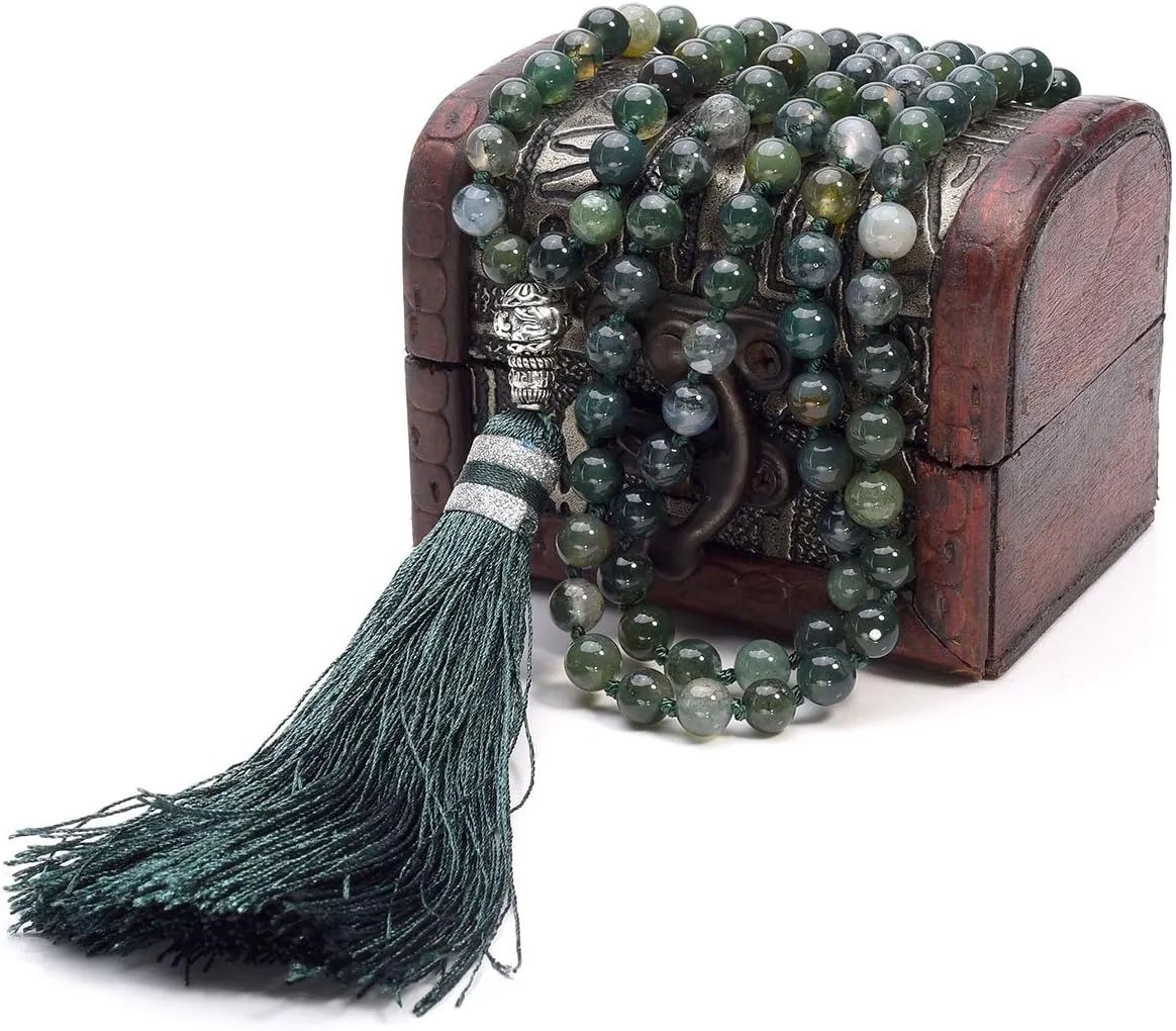 Top Plaza Womens 108 Mala Prayer Beads Wrap Necklace with Long Tassel Healing Crystal Stone Necklaces Yoga Meditation Reiki Quartz Jewelry