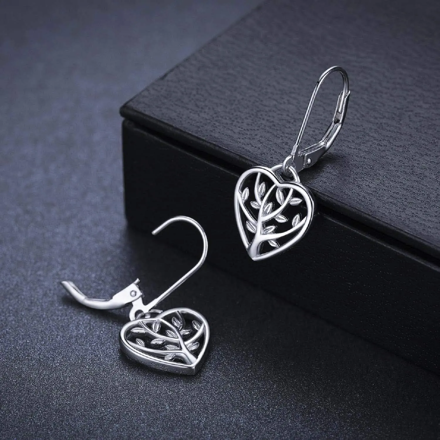 Tree of Life Earrings, 925 Sterling Silver Heart Shaped Studs for Women, Hypoallergenic Earrings for Sensitive Ears Gifts for Women with Gift Box