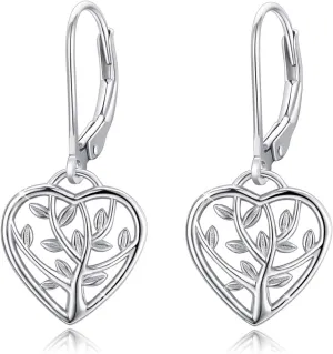 Tree of Life Earrings, 925 Sterling Silver Heart Shaped Studs for Women, Hypoallergenic Earrings for Sensitive Ears Gifts for Women with Gift Box