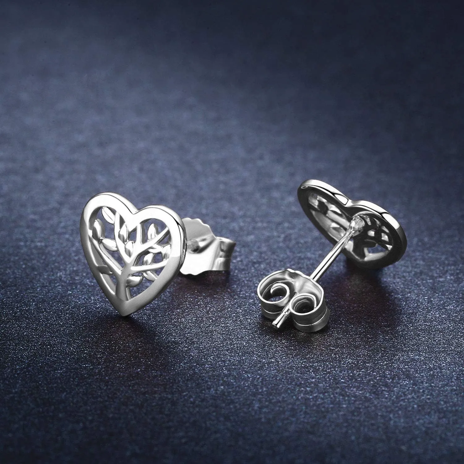 Tree of Life Earrings, 925 Sterling Silver Heart Shaped Studs for Women, Hypoallergenic Earrings for Sensitive Ears Gifts for Women with Gift Box