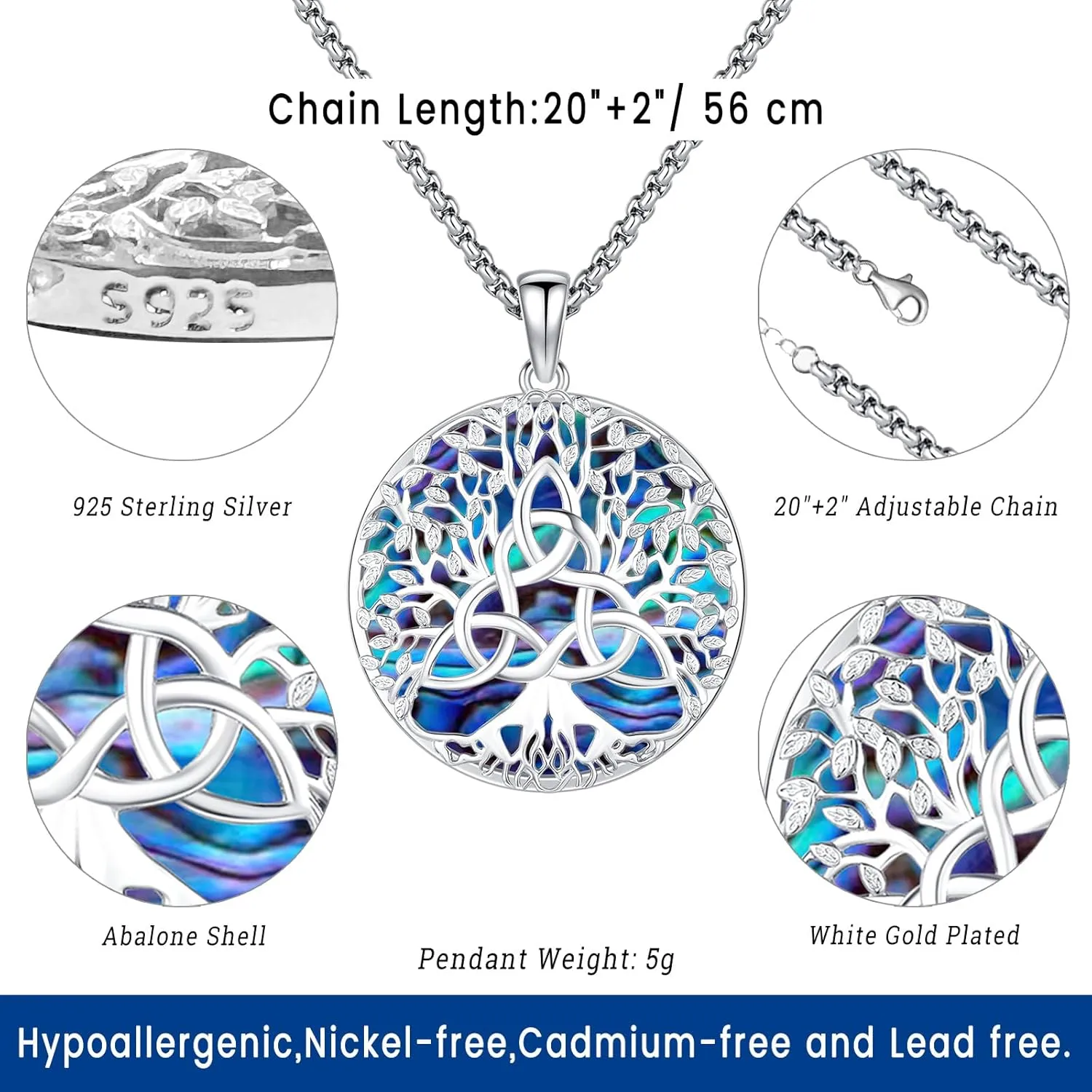 Tree of Life Necklace 925 Sterling Silver Pendant Urn Necklaces for Ashes Picture Locket Necklace Mom Necklace Viking Necklace Crystals Celtic Knot Obsidian Abalone Shell Turquoise Jewelry Women Men