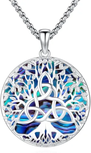 Tree of Life Necklace 925 Sterling Silver Pendant Urn Necklaces for Ashes Picture Locket Necklace Mom Necklace Viking Necklace Crystals Celtic Knot Obsidian Abalone Shell Turquoise Jewelry Women Men