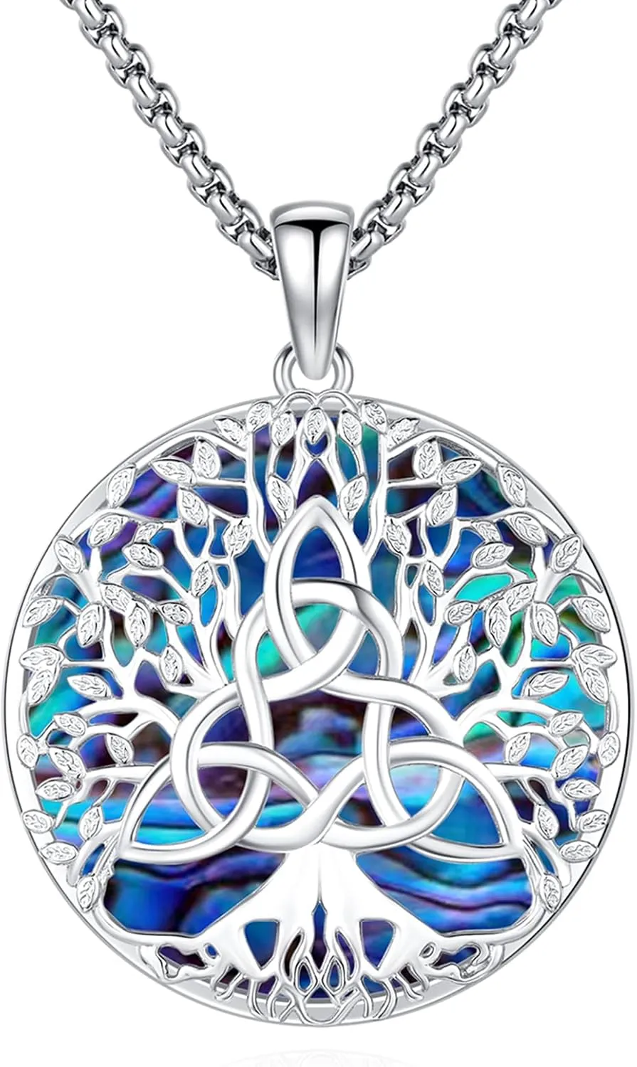 Tree of Life Necklace 925 Sterling Silver Pendant Urn Necklaces for Ashes Picture Locket Necklace Mom Necklace Viking Necklace Crystals Celtic Knot Obsidian Abalone Shell Turquoise Jewelry Women Men