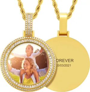 TUHE Personalized Picture Pendant Necklace For Men Women Custom Photo Name Necklace Hip Hop Iced Out Diamond Round Customized Memory Picture Chains Pendants