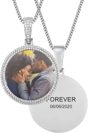 TUHE Personalized Picture Pendant Necklace For Men Women Custom Photo Name Necklace Hip Hop Iced Out Diamond Round Customized Memory Picture Chains Pendants