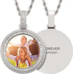 TUHE Personalized Picture Pendant Necklace For Men Women Custom Photo Name Necklace Hip Hop Iced Out Diamond Round Customized Memory Picture Chains Pendants