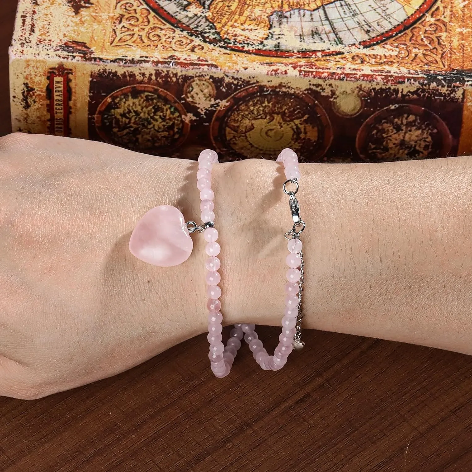 TUMBEELLUWA Crystal Puffy Heart Pendant Necklace for Women, Layered Beaded Stackable Bracelet Trendy Jewelry Love Gifts for Her