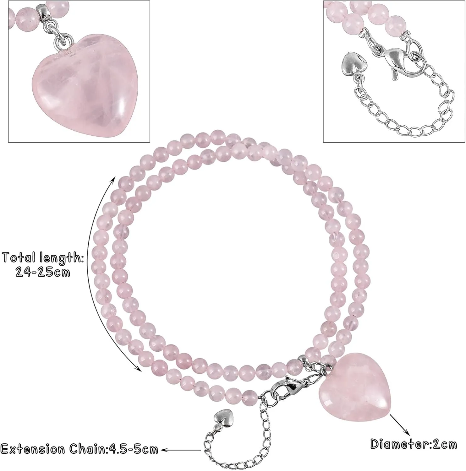 TUMBEELLUWA Crystal Puffy Heart Pendant Necklace for Women, Layered Beaded Stackable Bracelet Trendy Jewelry Love Gifts for Her