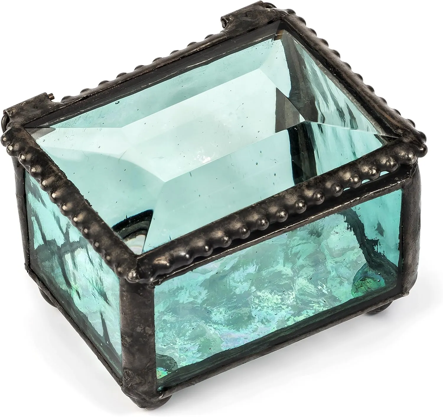 Turquoise Blue Stained Glass Ring Box Small Jewelry Trinket - J Devlin Box 325-3
