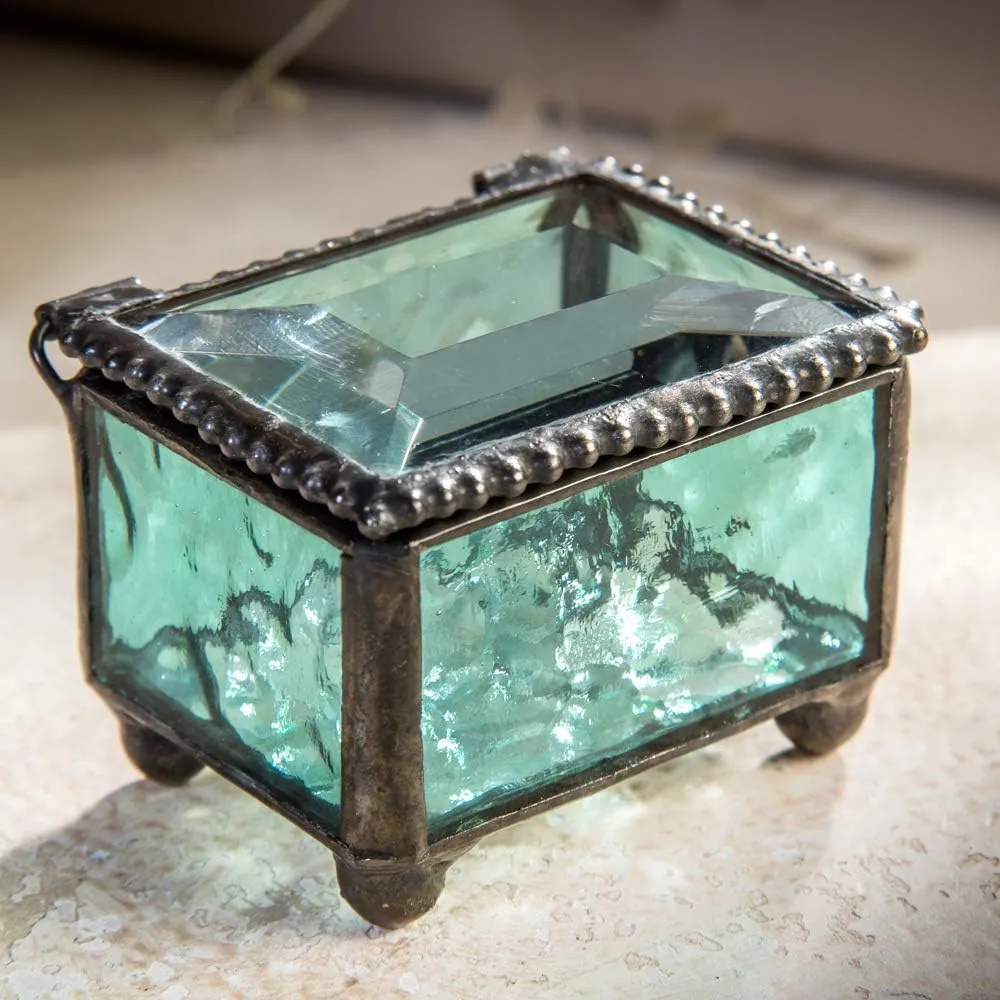 Turquoise Blue Stained Glass Ring Box Small Jewelry Trinket - J Devlin Box 325-3