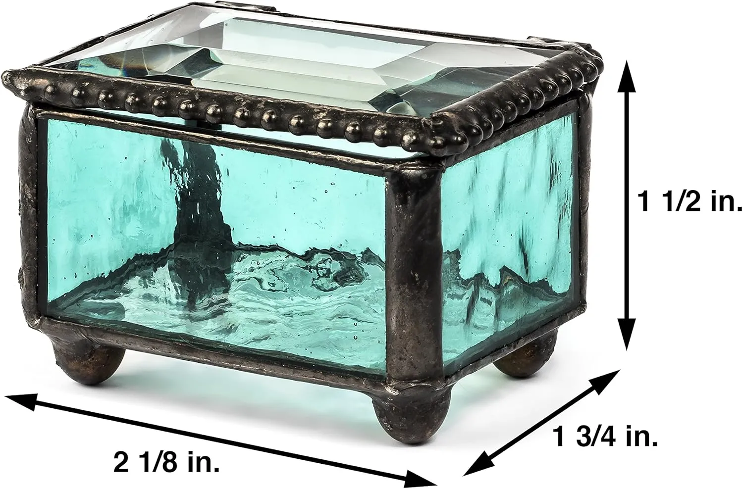 Turquoise Blue Stained Glass Ring Box Small Jewelry Trinket - J Devlin Box 325-3