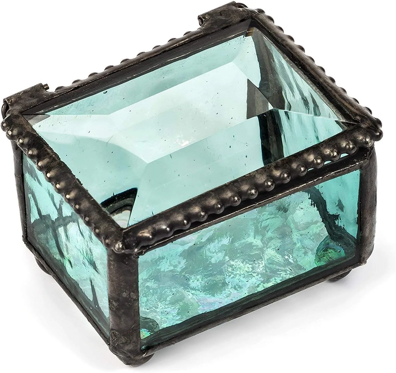 Turquoise Blue Stained Glass Ring Box Small Jewelry Trinket - J Devlin Box 325-3