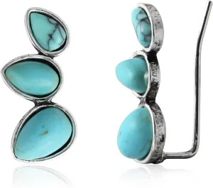 Turquoise Ear Crawler Earrings Boho Turquoise Teardrop Earrings Vintage Natural Gemstone Crawler Fashion Jewelry for Women Western Countryside