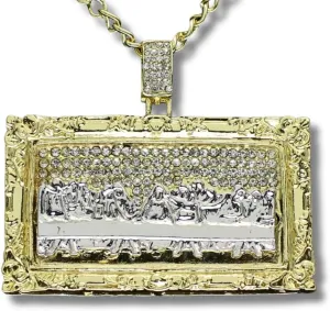 Two Tone XL Last Supper CZ Pendant 14k Gold Plated 24" Rope Hip Hop Necklace