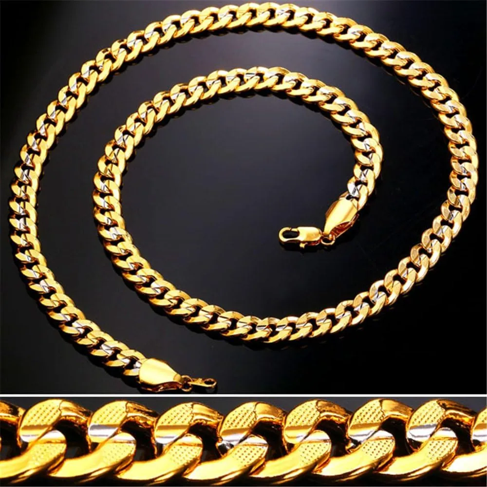 U7 Cuban Link Chain for Men Women, Circle Chain, Herringbone Snake Chain, Stainless Steel Gold Plated Fashion Chain Necklaces Length 18-30 Inch, Solid Heavy Chains, Width 9mm, 12mm, 15mm