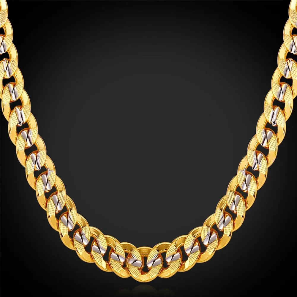 U7 Cuban Link Chain for Men Women, Circle Chain, Herringbone Snake Chain, Stainless Steel Gold Plated Fashion Chain Necklaces Length 18-30 Inch, Solid Heavy Chains, Width 9mm, 12mm, 15mm