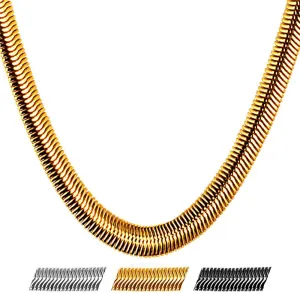 U7 Cuban Link Chain for Men Women, Circle Chain, Herringbone Snake Chain, Stainless Steel Gold Plated Fashion Chain Necklaces Length 18-30 Inch, Solid Heavy Chains, Width 9mm, 12mm, 15mm