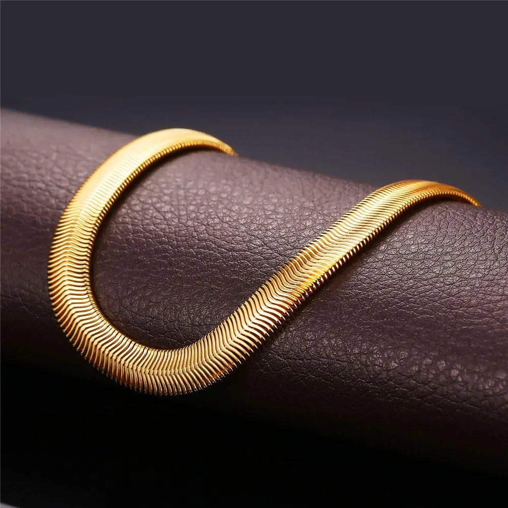 U7 Cuban Link Chain for Men Women, Circle Chain, Herringbone Snake Chain, Stainless Steel Gold Plated Fashion Chain Necklaces Length 18-30 Inch, Solid Heavy Chains, Width 9mm, 12mm, 15mm