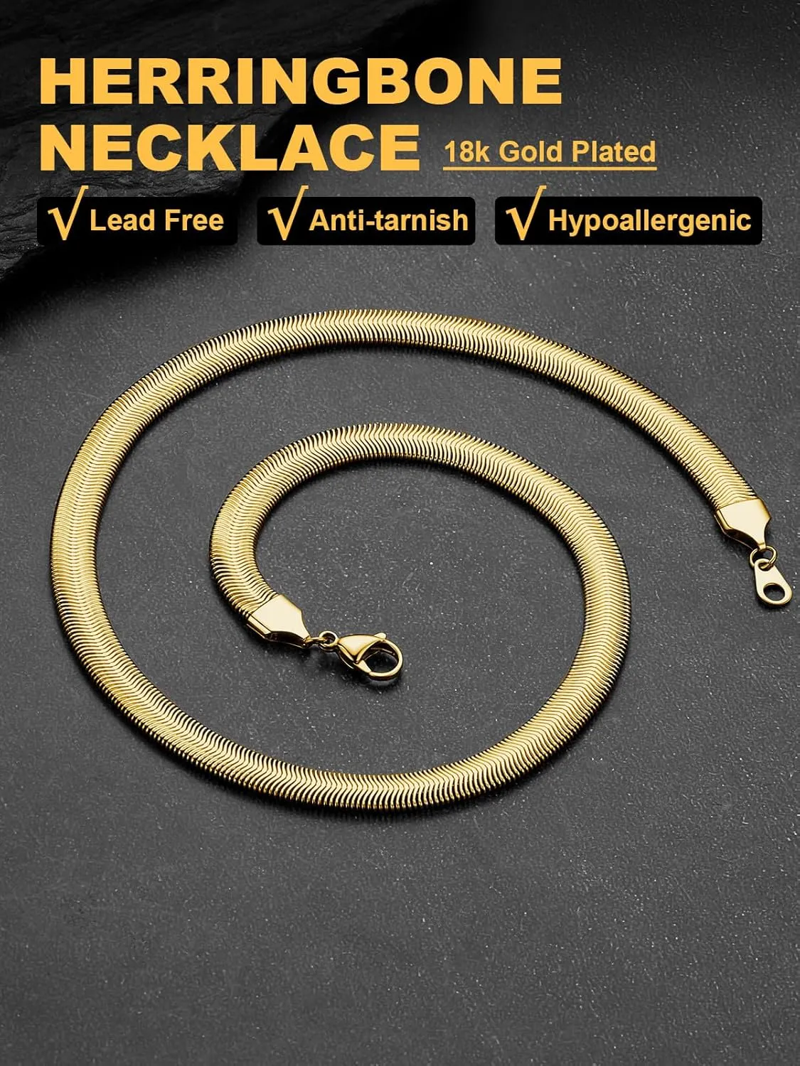 U7 Cuban Link Chain for Men Women, Circle Chain, Herringbone Snake Chain, Stainless Steel Gold Plated Fashion Chain Necklaces Length 18-30 Inch, Solid Heavy Chains, Width 9mm, 12mm, 15mm