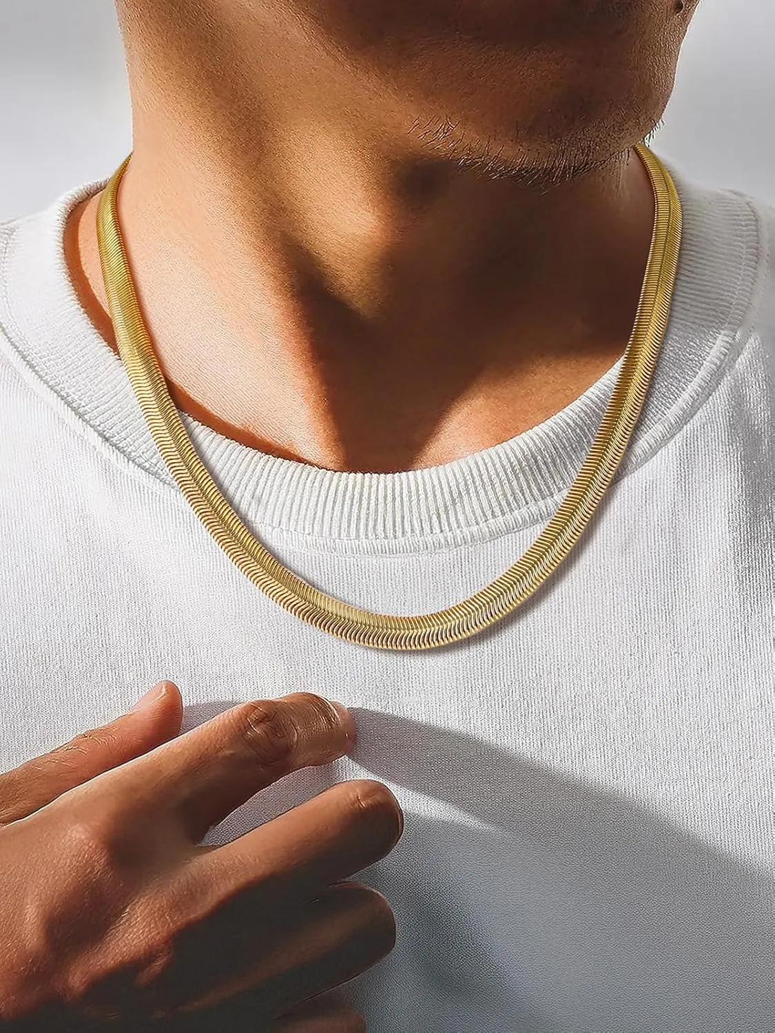 U7 Cuban Link Chain for Men Women, Circle Chain, Herringbone Snake Chain, Stainless Steel Gold Plated Fashion Chain Necklaces Length 18-30 Inch, Solid Heavy Chains, Width 9mm, 12mm, 15mm