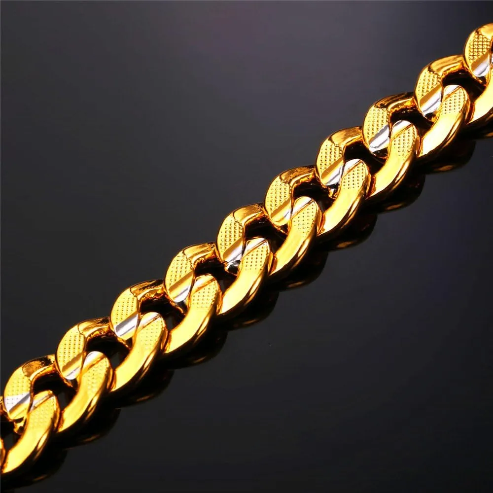U7 Cuban Link Chain for Men Women, Circle Chain, Herringbone Snake Chain, Stainless Steel Gold Plated Fashion Chain Necklaces Length 18-30 Inch, Solid Heavy Chains, Width 9mm, 12mm, 15mm