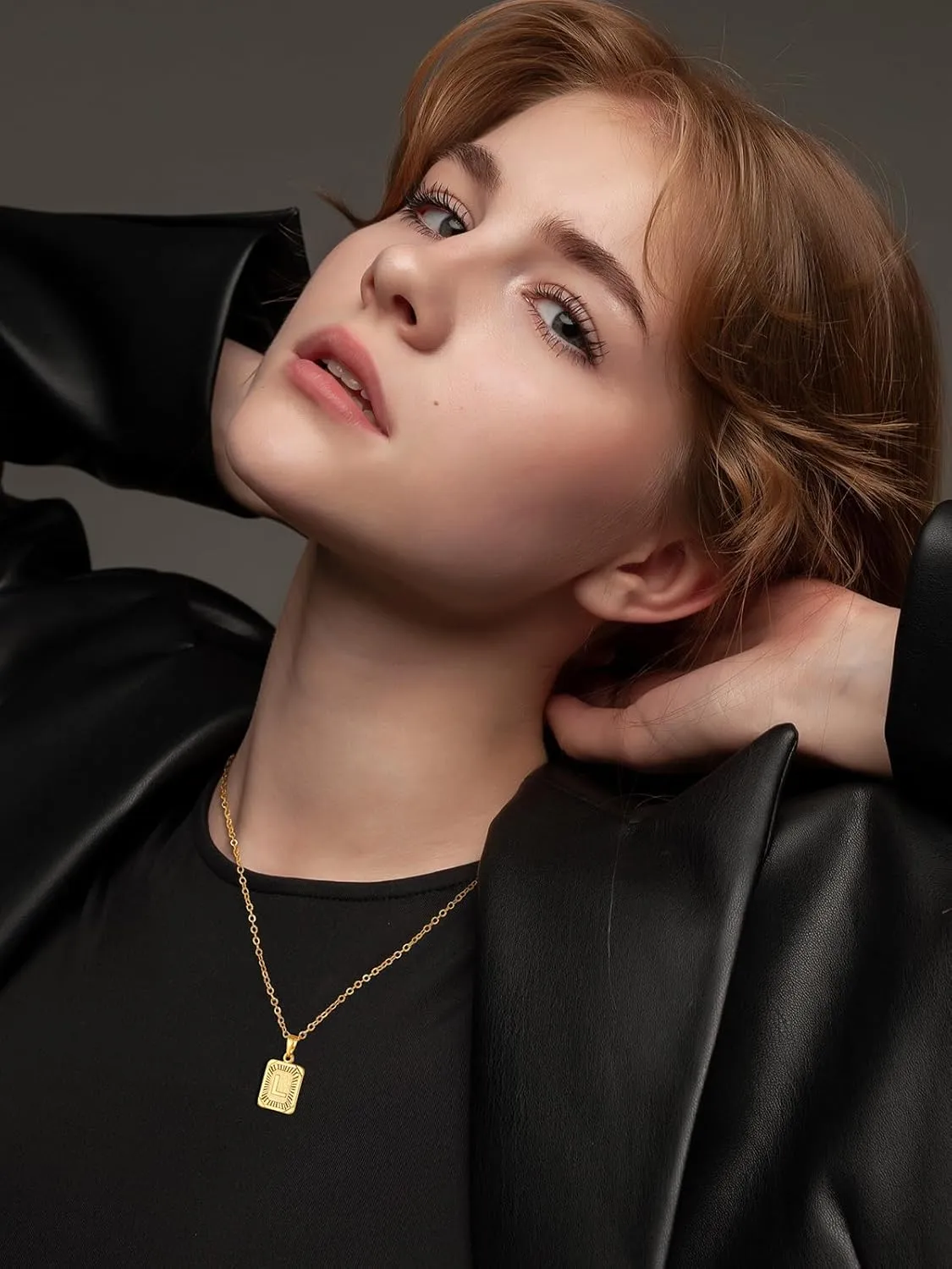 U7 Monogram Necklace A-Z 26 Letters Pendants 18K Gold/Platinum Plated Square Capital Initial Necklaces for Women Men, Resizable Chain 20"-22"
