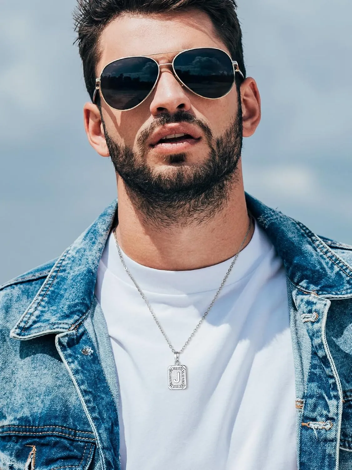 U7 Monogram Necklace A-Z 26 Letters Pendants 18K Gold/Platinum Plated Square Capital Initial Necklaces for Women Men, Resizable Chain 20"-22"