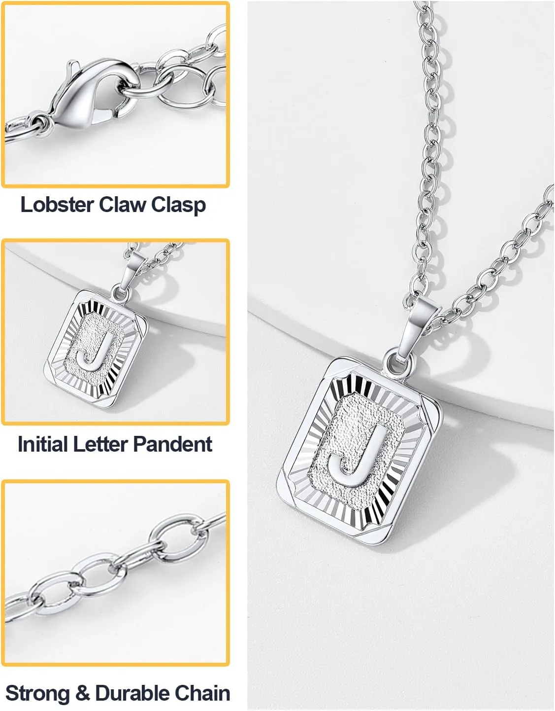 U7 Monogram Necklace A-Z 26 Letters Pendants 18K Gold/Platinum Plated Square Capital Initial Necklaces for Women Men, Resizable Chain 20"-22"
