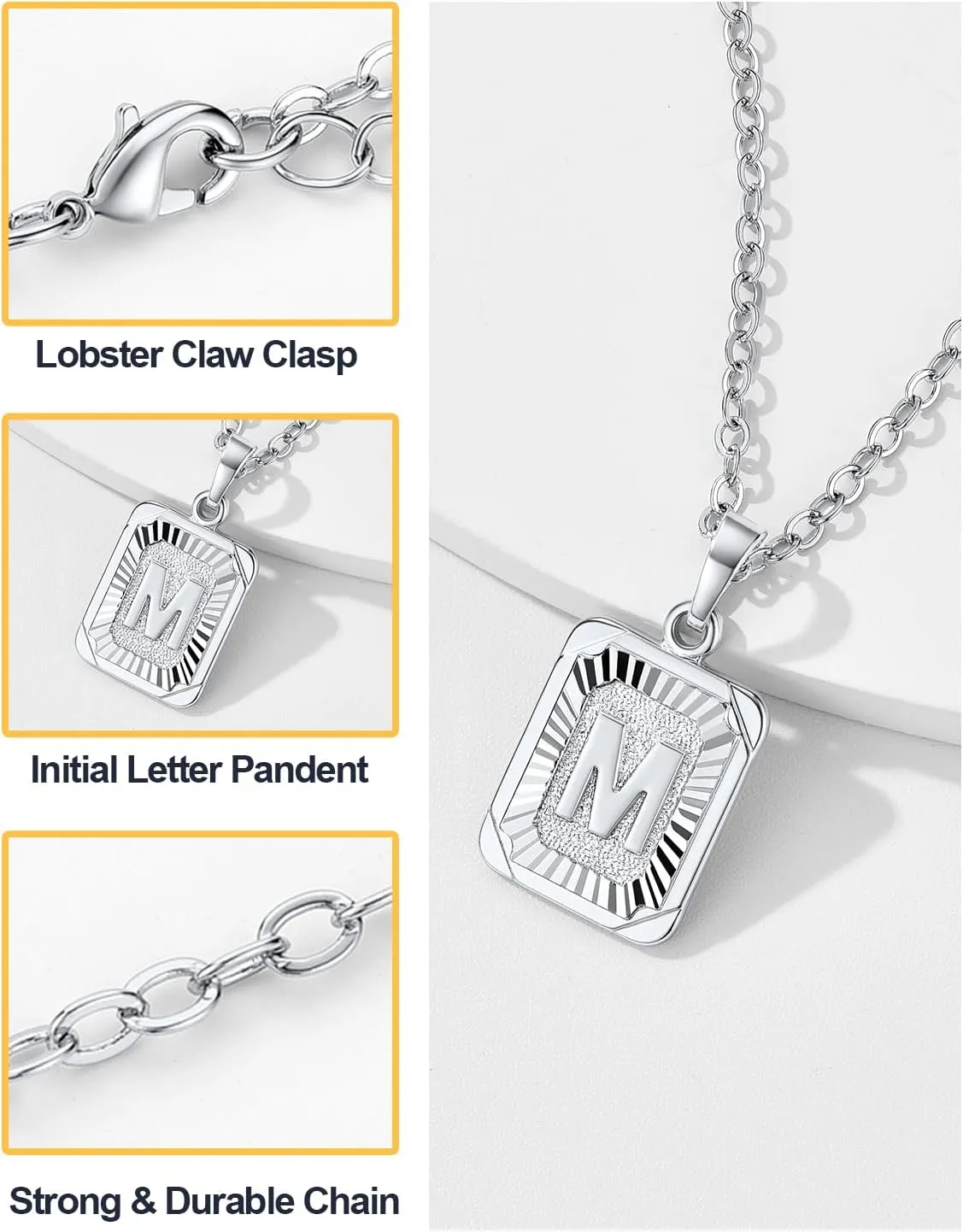 U7 Monogram Necklace A-Z 26 Letters Pendants 18K Gold/Platinum Plated Square Capital Initial Necklaces for Women Men, Resizable Chain 20"-22"