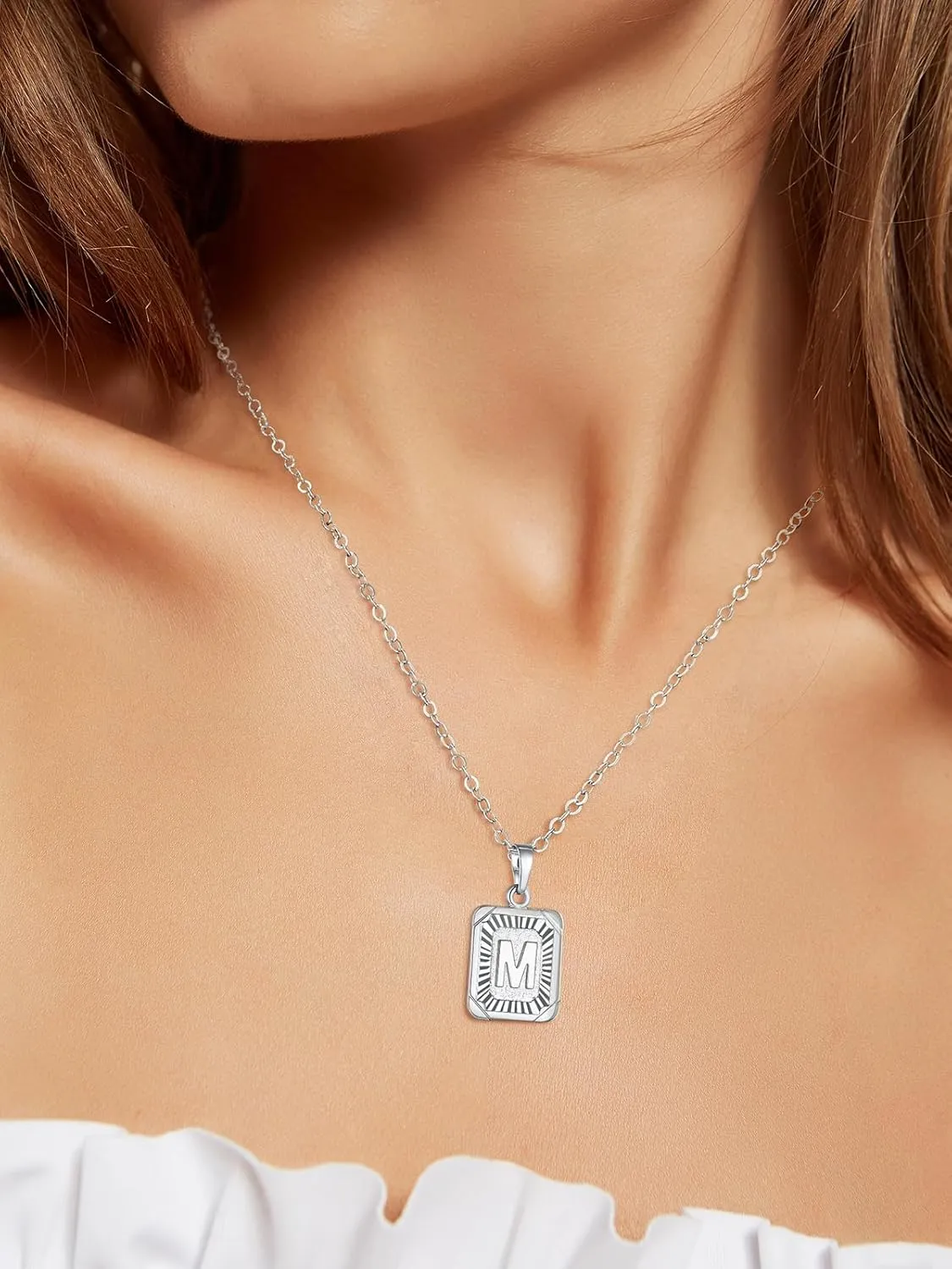 U7 Monogram Necklace A-Z 26 Letters Pendants 18K Gold/Platinum Plated Square Capital Initial Necklaces for Women Men, Resizable Chain 20"-22"