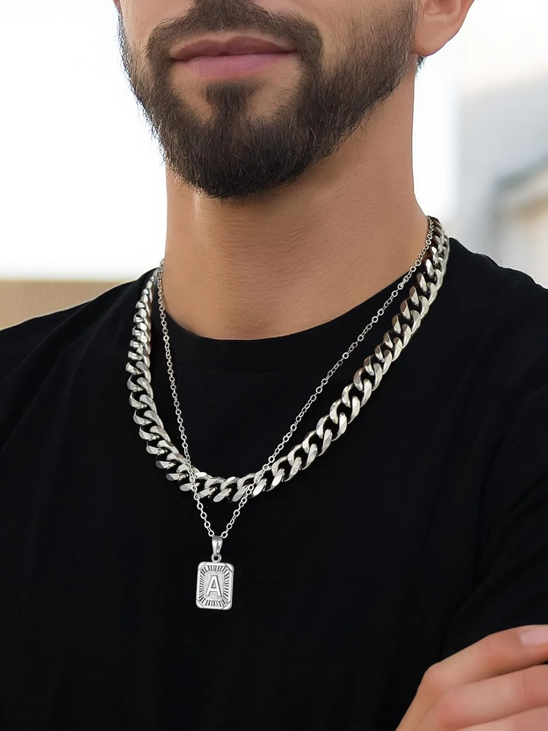 U7 Monogram Necklace A-Z 26 Letters Pendants 18K Gold/Platinum Plated Square Capital Initial Necklaces for Women Men, Resizable Chain 20"-22"