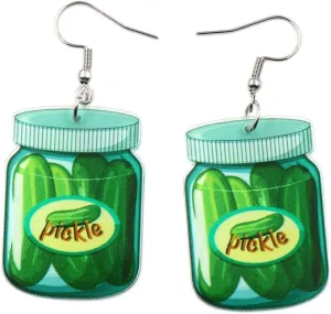 Unique Acrylic Dangle Earrings Funny Lifelike Dill Pickle Cucumber Drop Earrings for Women Cute Green Vegetable Dangle Earrings for Pickle Lovers Gifts